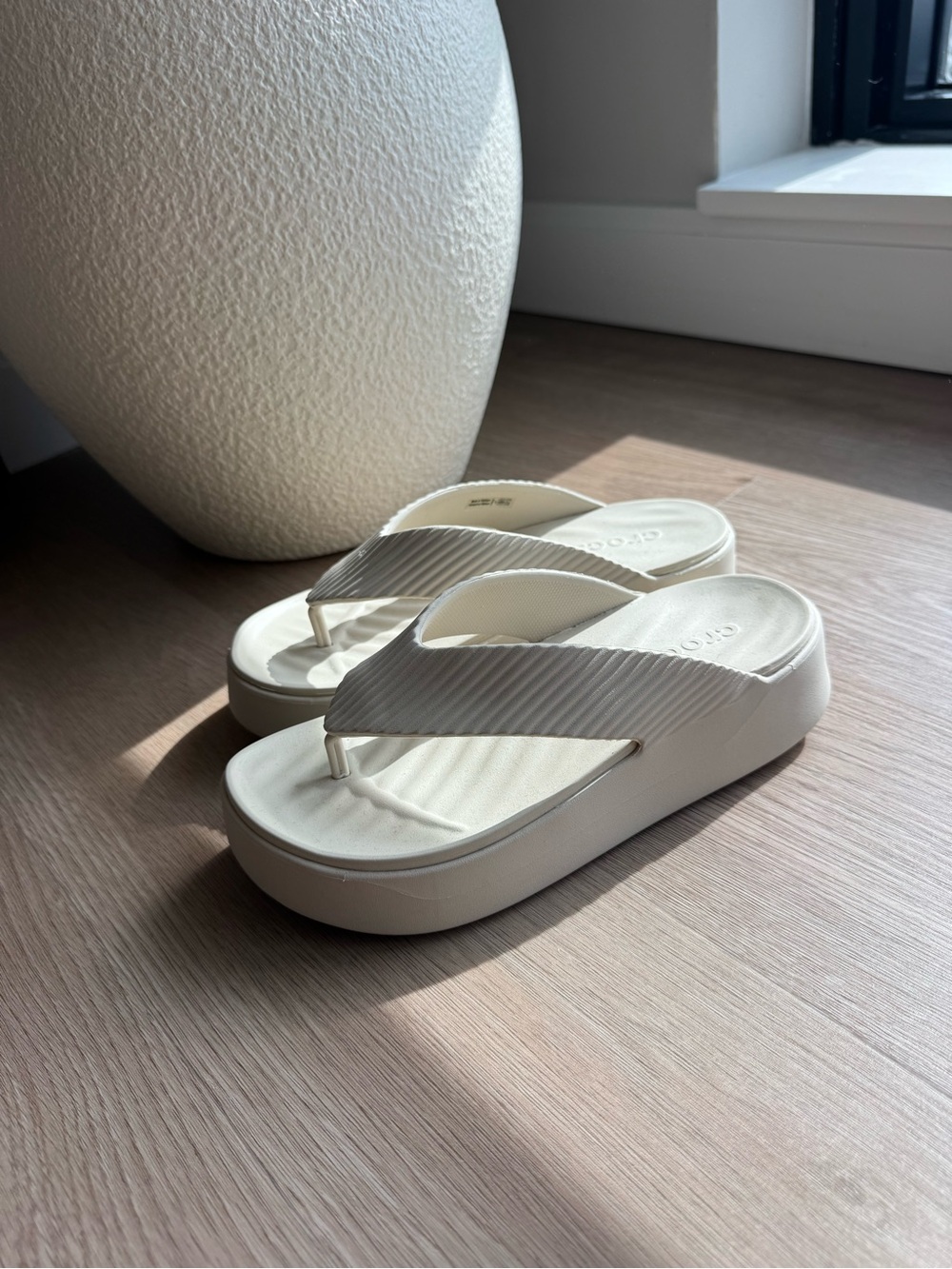 CROCS Cream Platform Wedge Flip Flops
